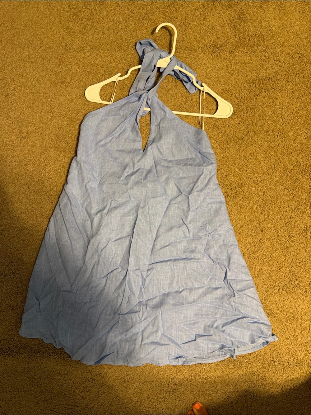 Light Blue Halter Mini Dress with Keyhole Neck